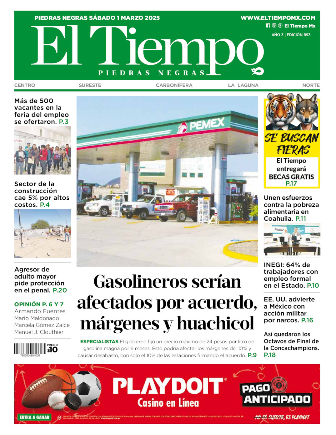 El Tiempo Piedras Negras, edición del sábado 01 de marzo de 2025