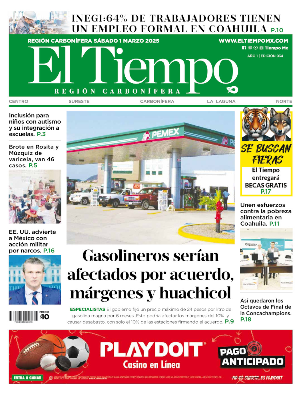 El Tiempo Región Carbonífera, edición del sábado 01 de marzo de 2025