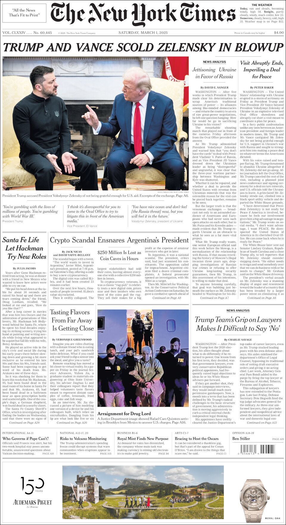 The New York Times, edición del sábado 01 de marzo de 2025