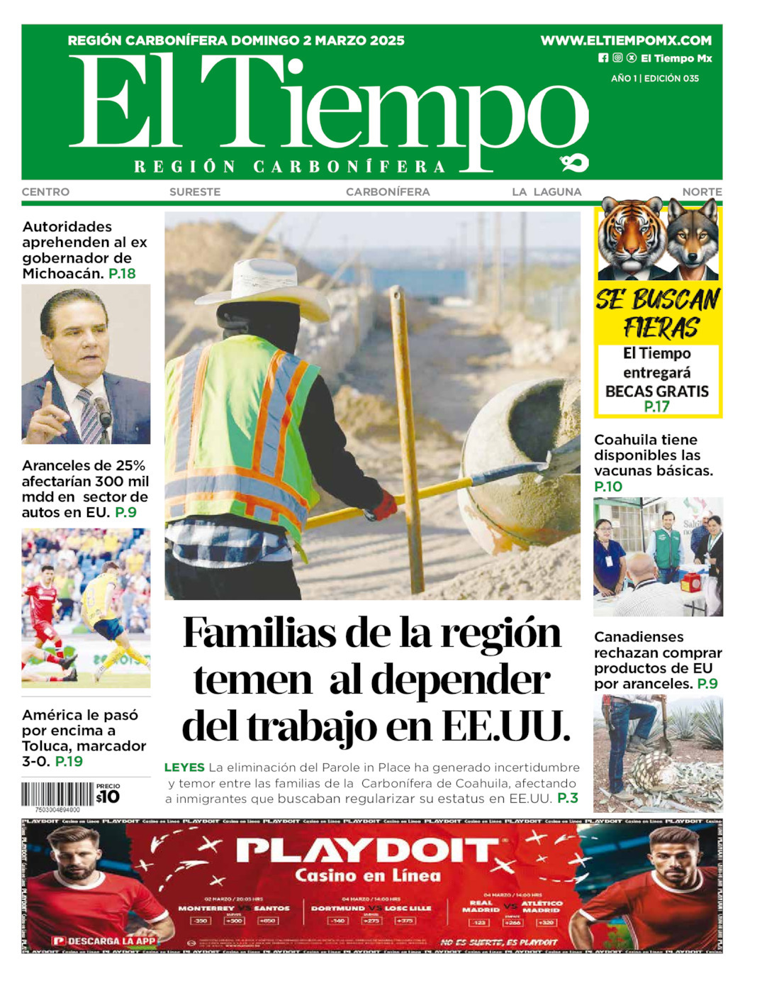 El Tiempo Región Carbonífera, edición del domingo 02 de marzo de 2025