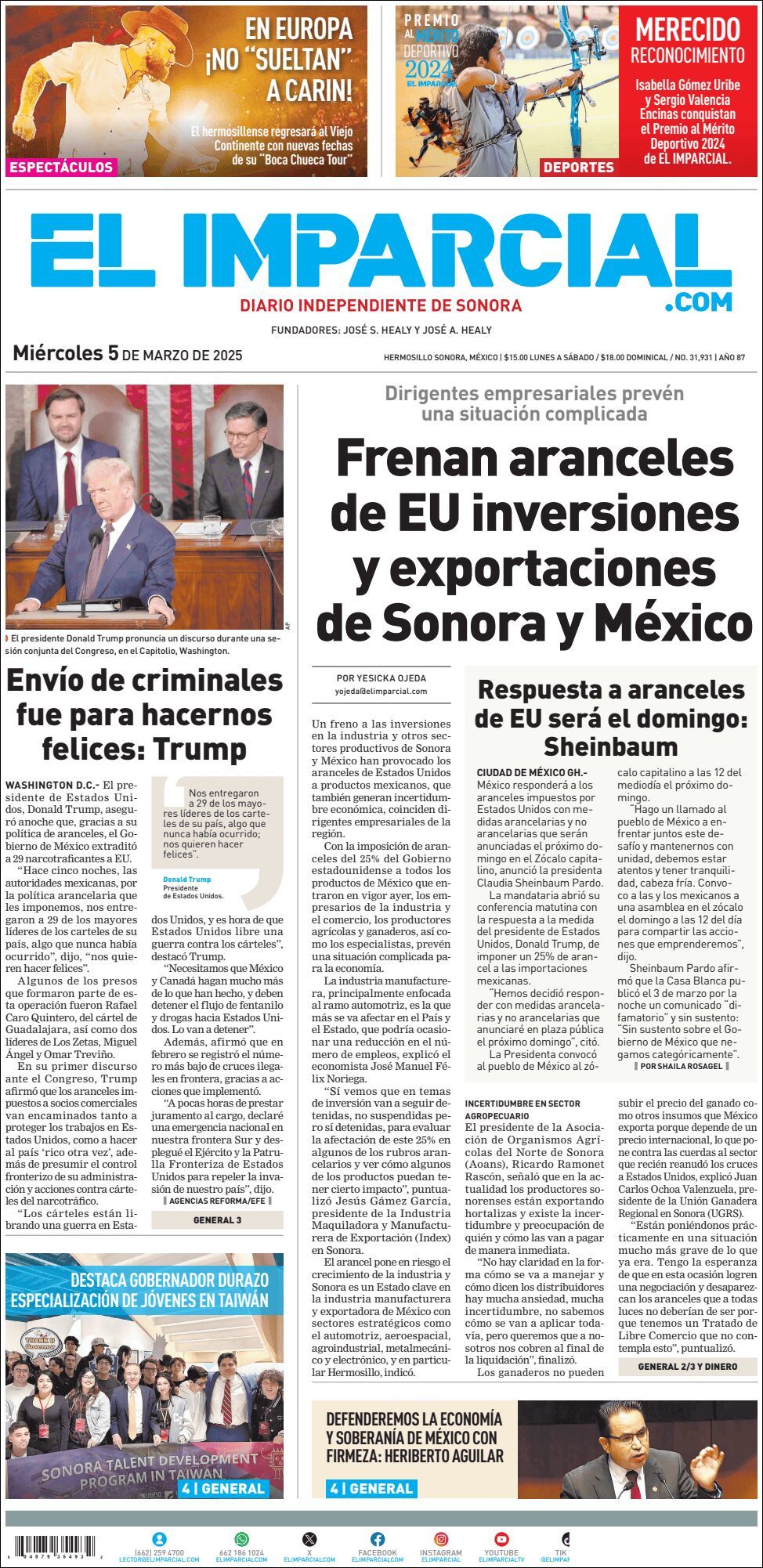 El Imparcial, edición del miércoles 05 de marzo de 2025