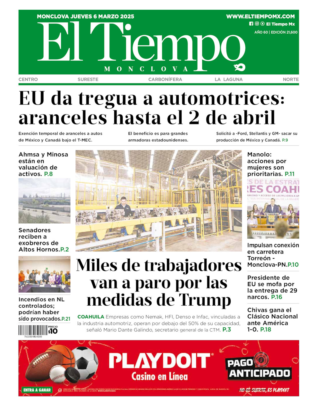 El Tiempo Monclova, edición del jueves 06 de marzo de 2025