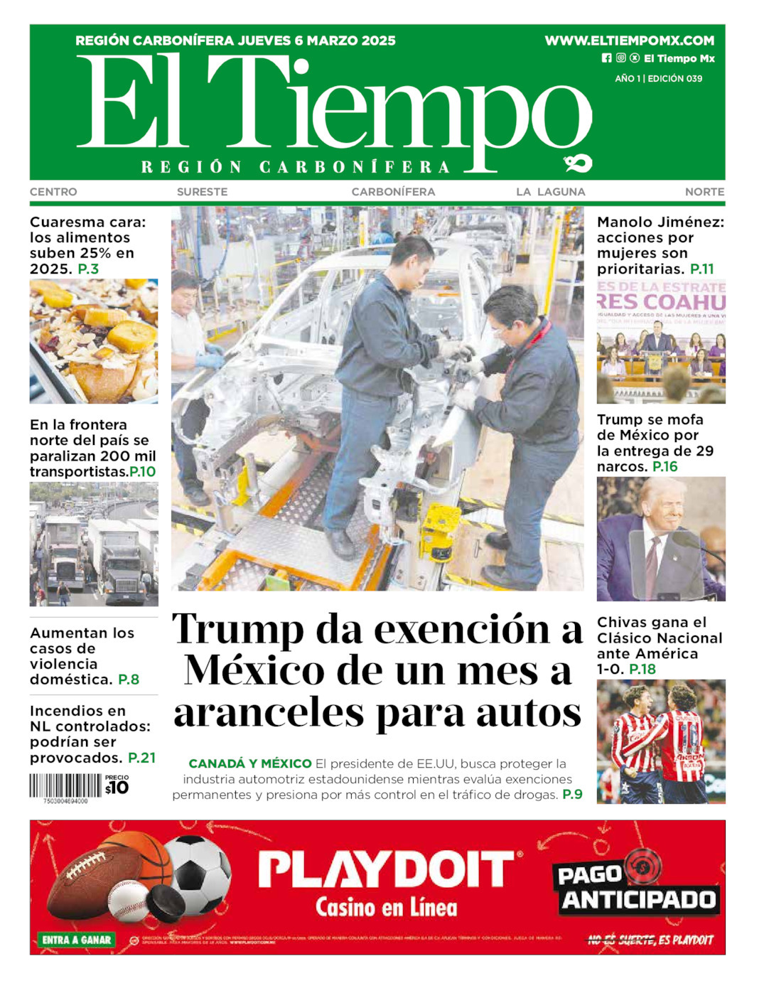 El Tiempo Región Carbonífera, edición del jueves 06 de marzo de 2025