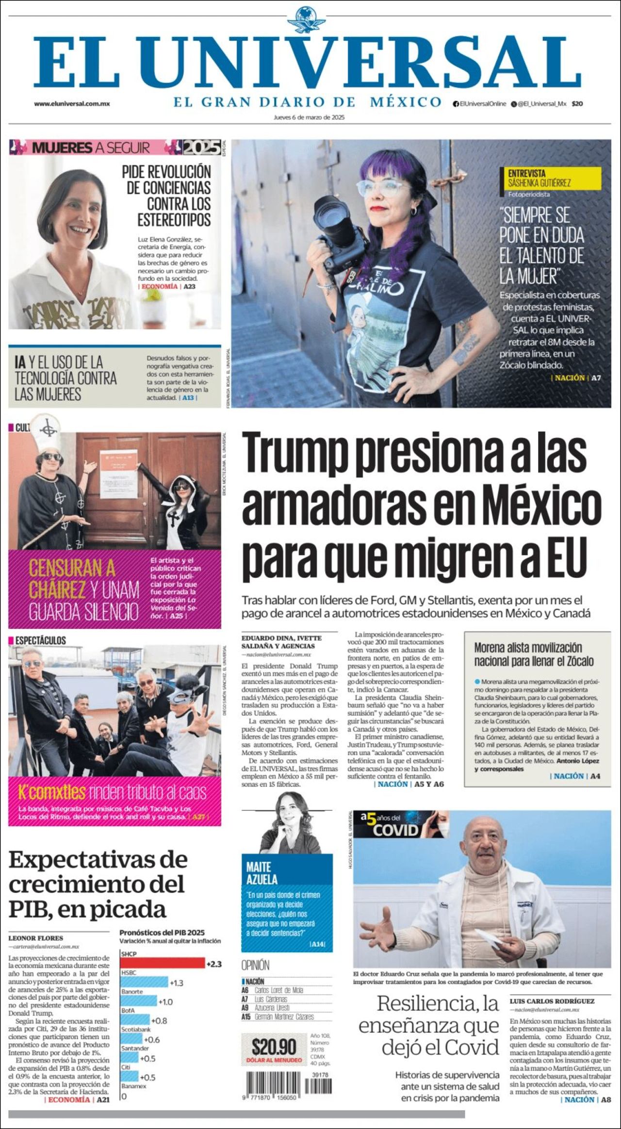 El Universal, edición del jueves 06 de marzo de 2025