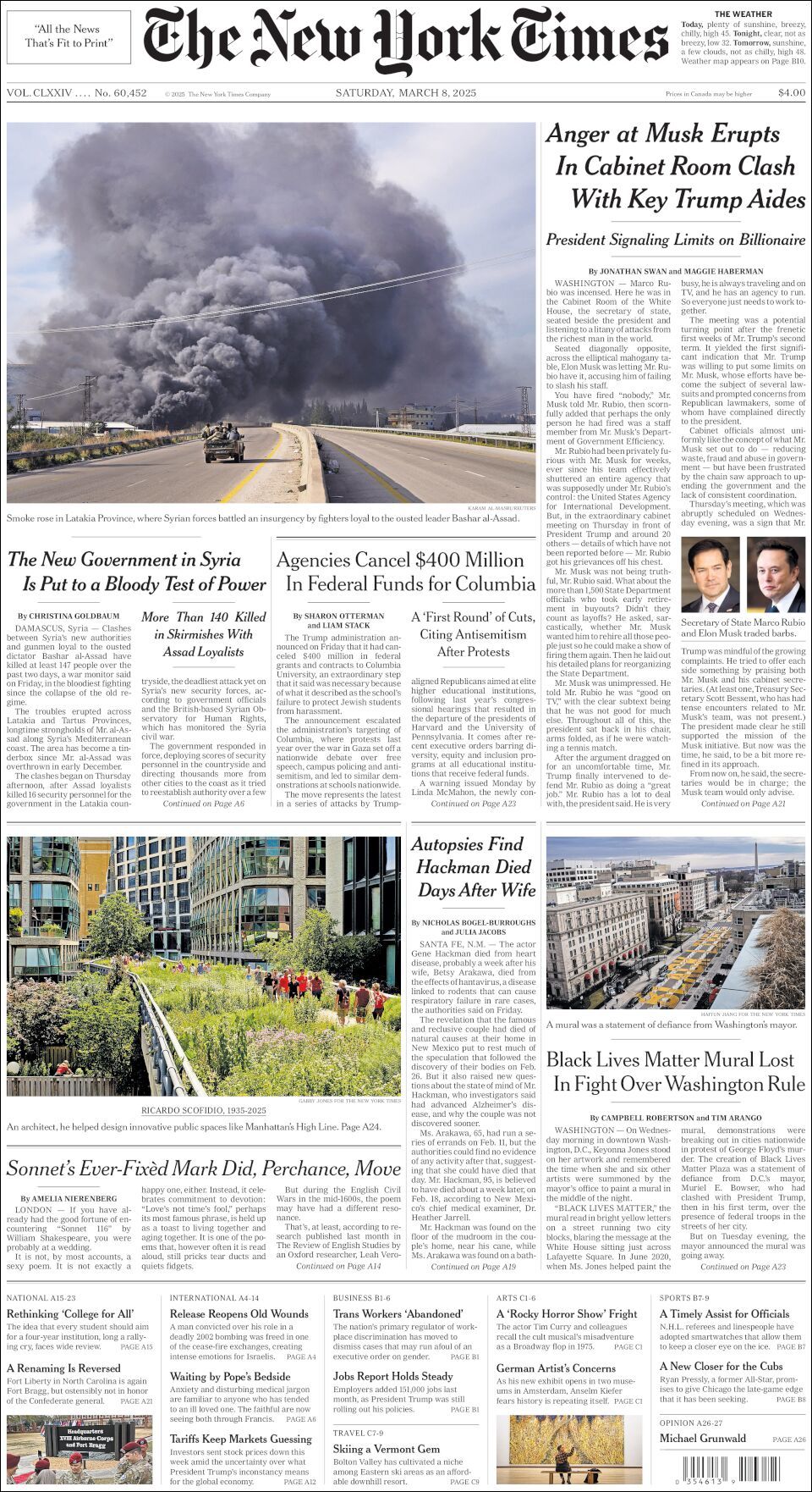 The New York Times, edición del sábado 08 de marzo de 2025