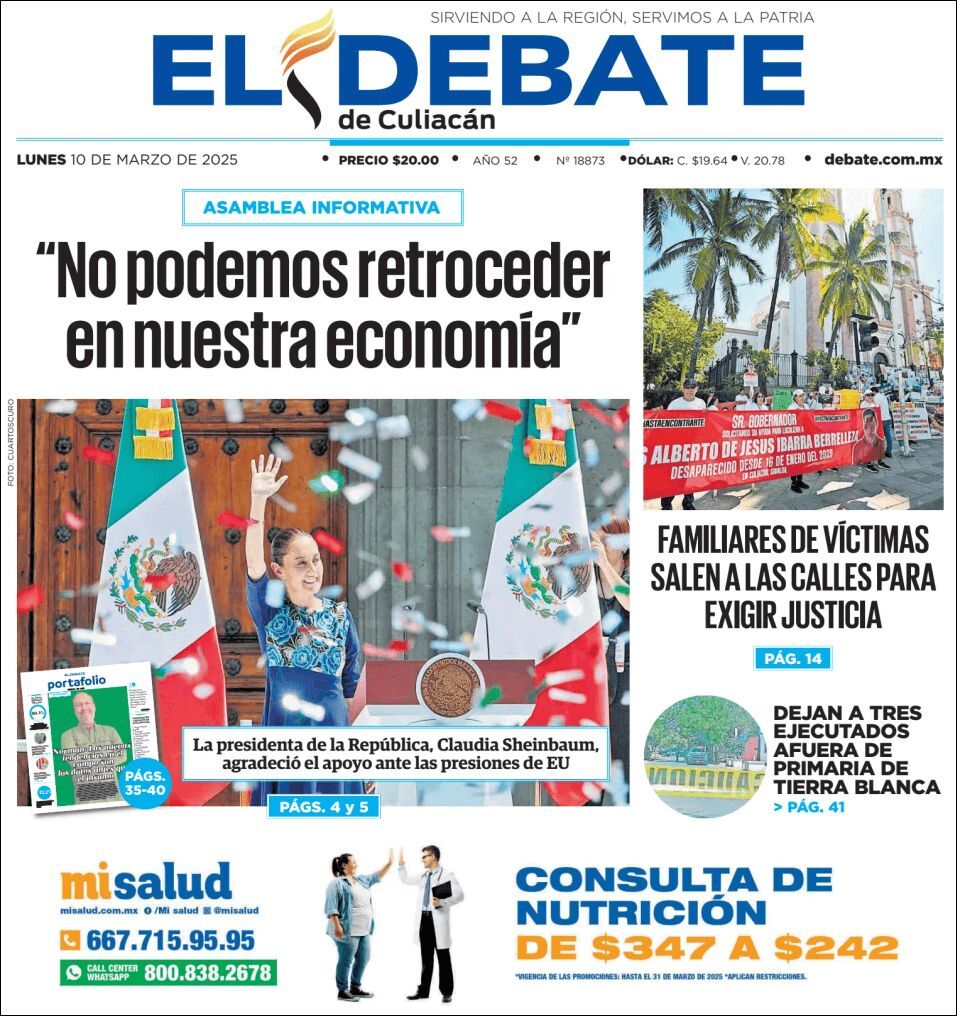 El Debate Culiacán, edición del lunes 10 de marzo de 2025