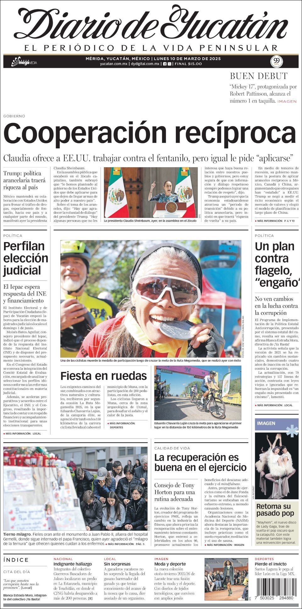 El Diario de Yucatán, edición del lunes 10 de marzo de 2025