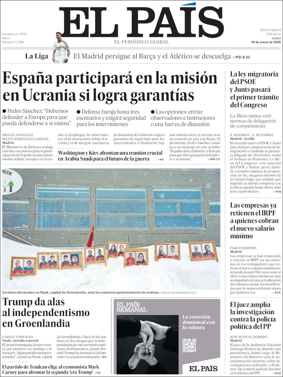 El País, edición del lunes 10 de marzo de 2025