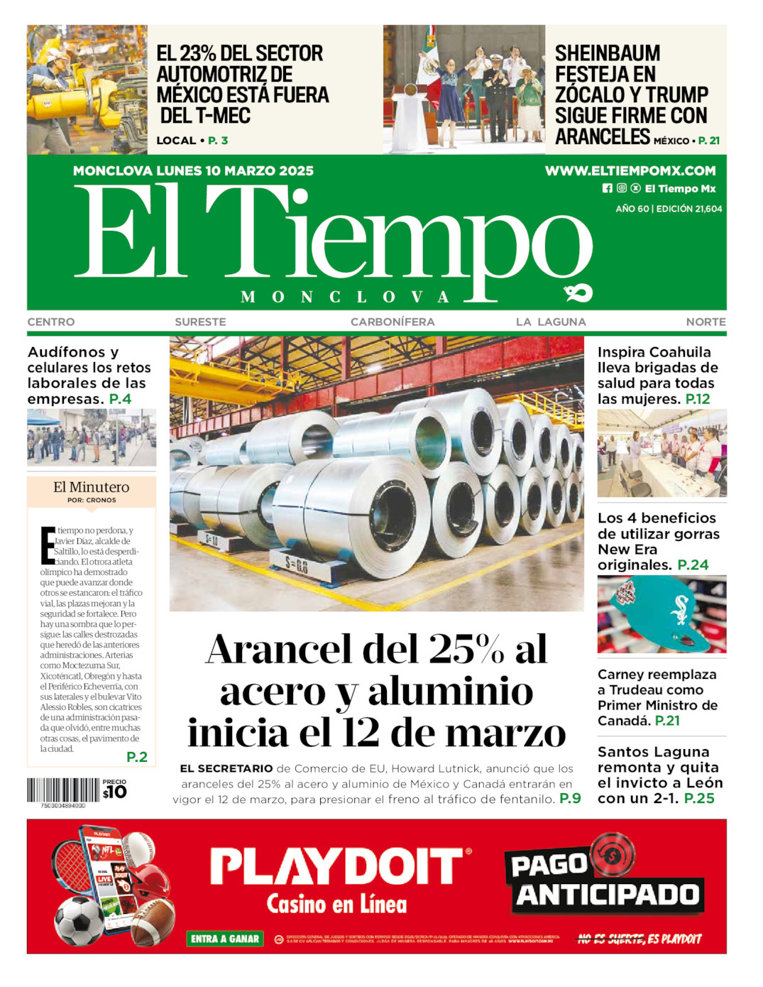 El Tiempo Monclova, edición del lunes 10 de marzo de 2025