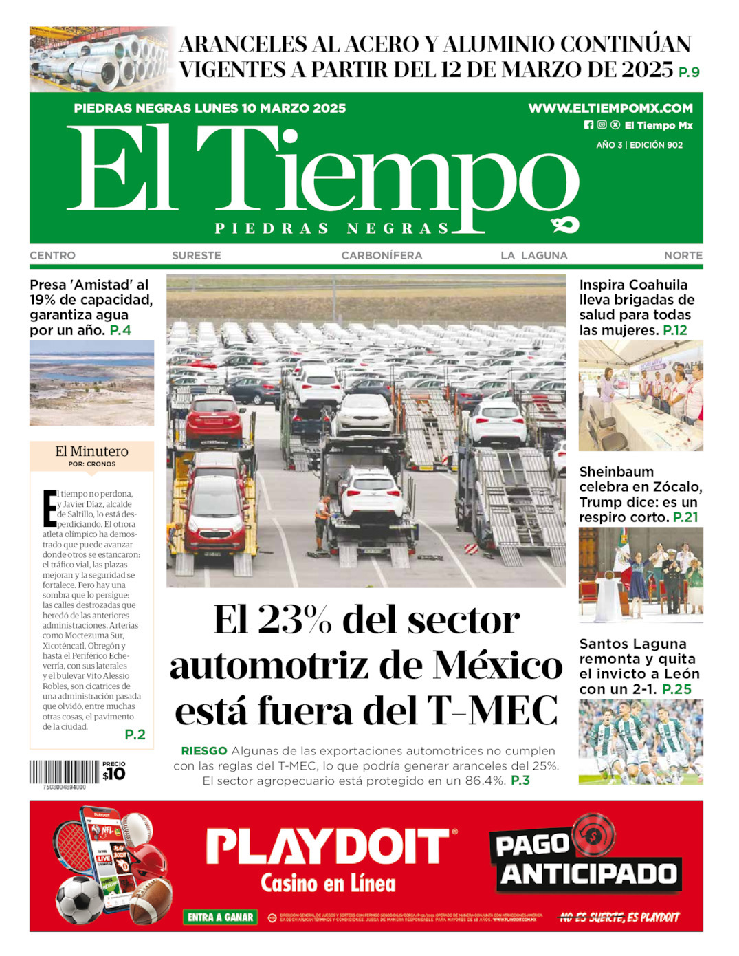 El Tiempo Piedras Negras, edición del lunes 10 de marzo de 2025