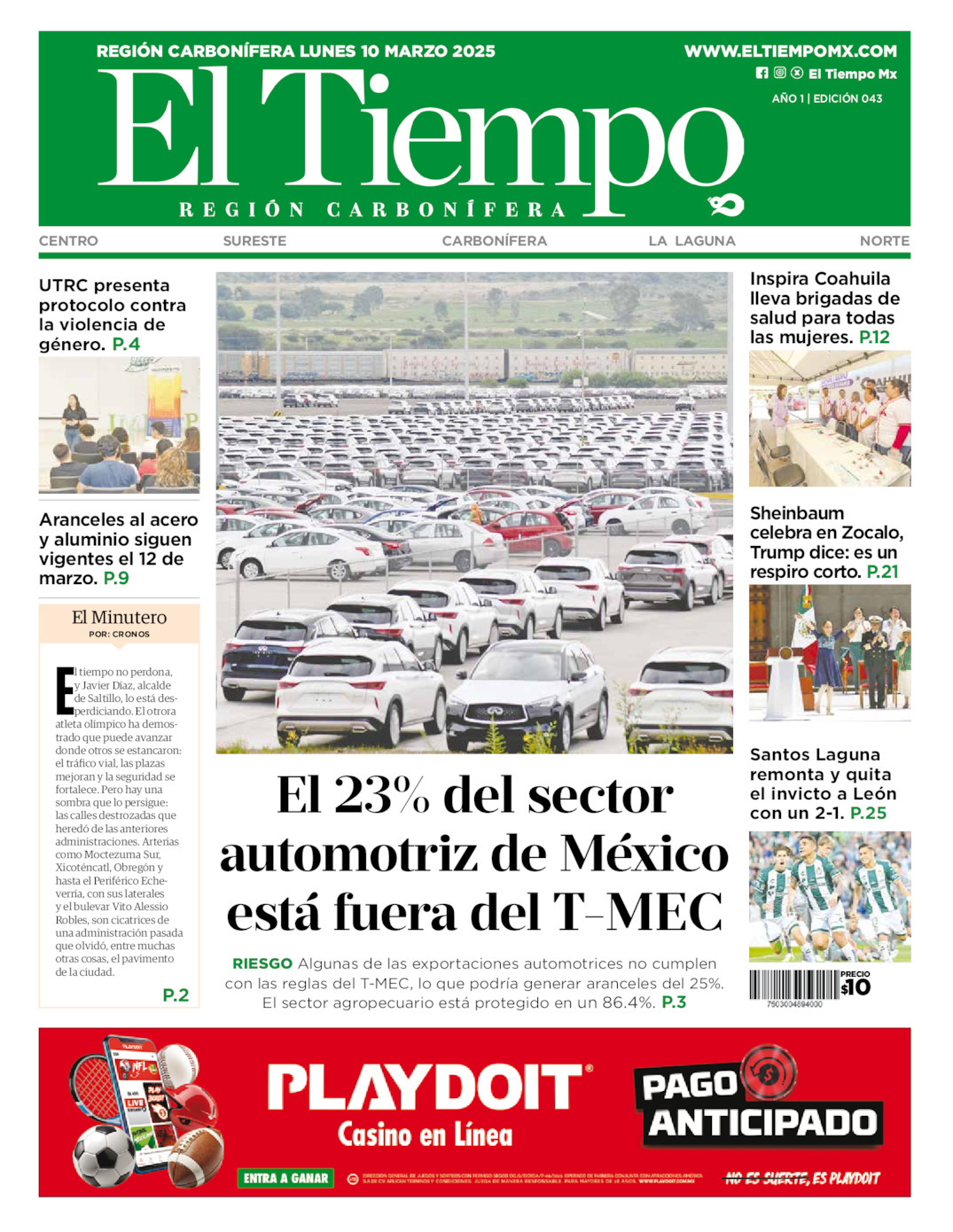 El Tiempo Región Carbonífera, edición del lunes 10 de marzo de 2025