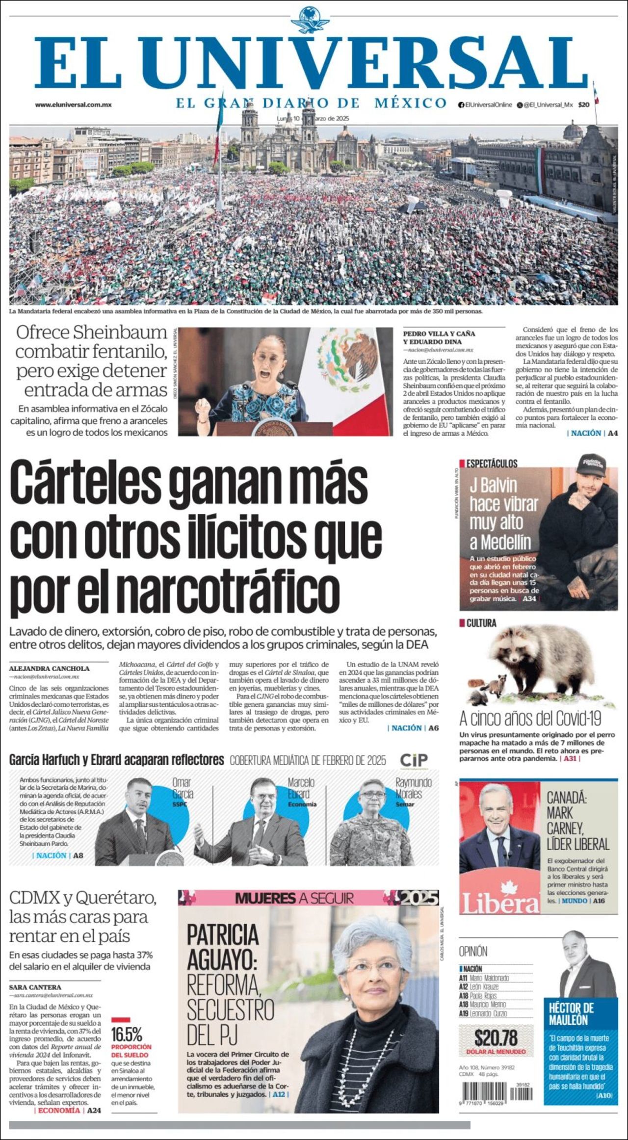 El Universal, edición del lunes 10 de marzo de 2025