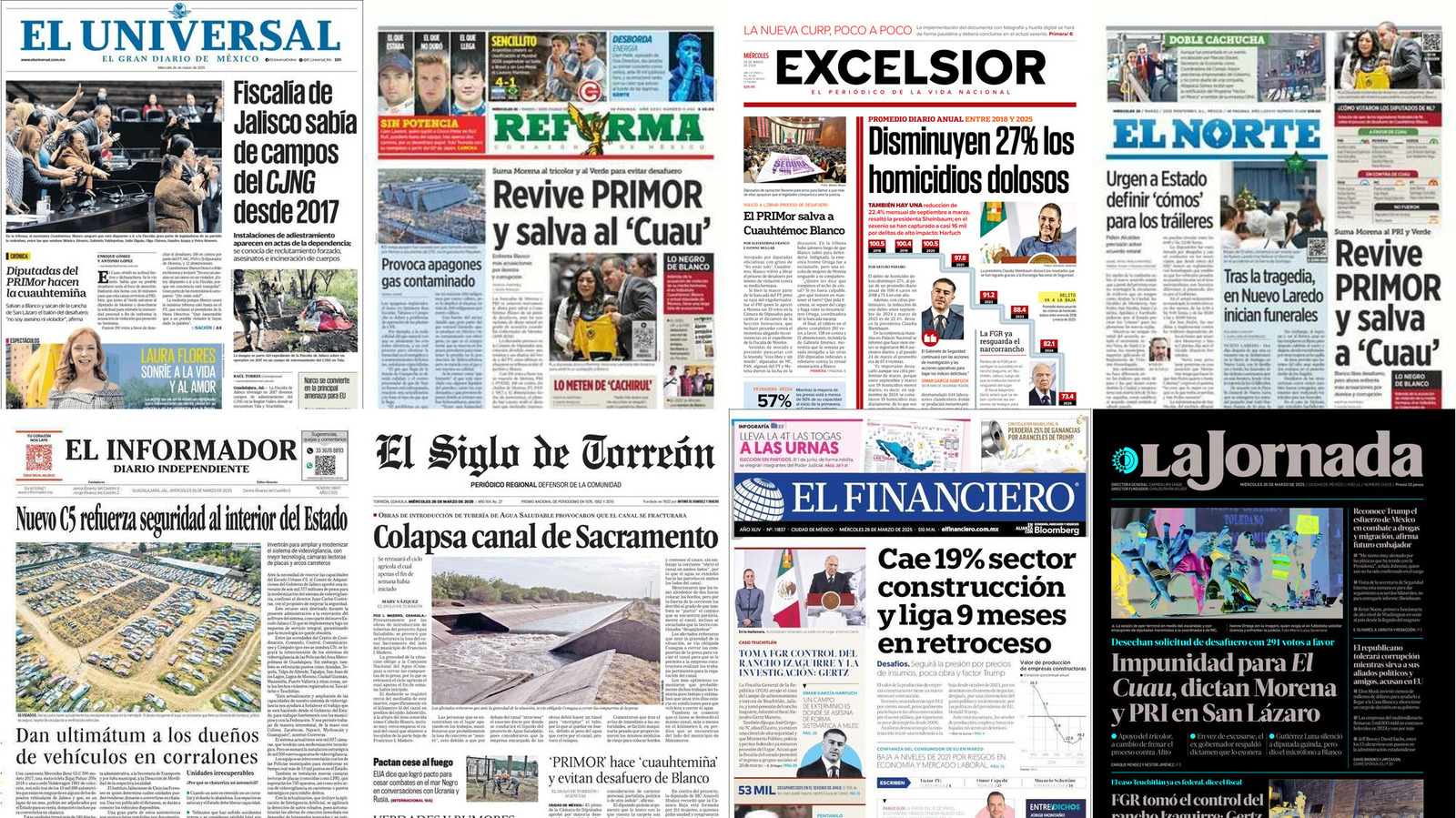 Portadas de periódicos impresos más importantes de México hoy