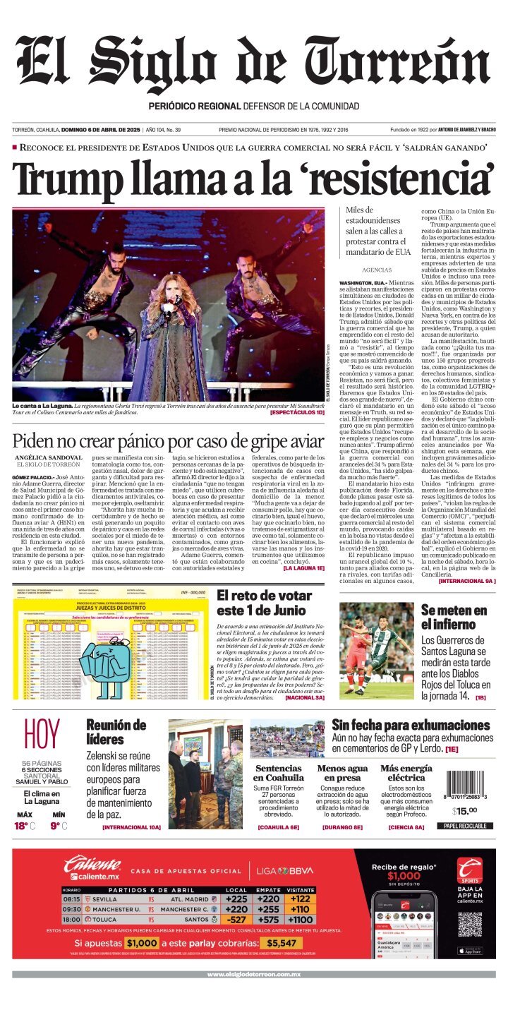 El Siglo de Torreón, edición del domingo 06 de abril de 2025