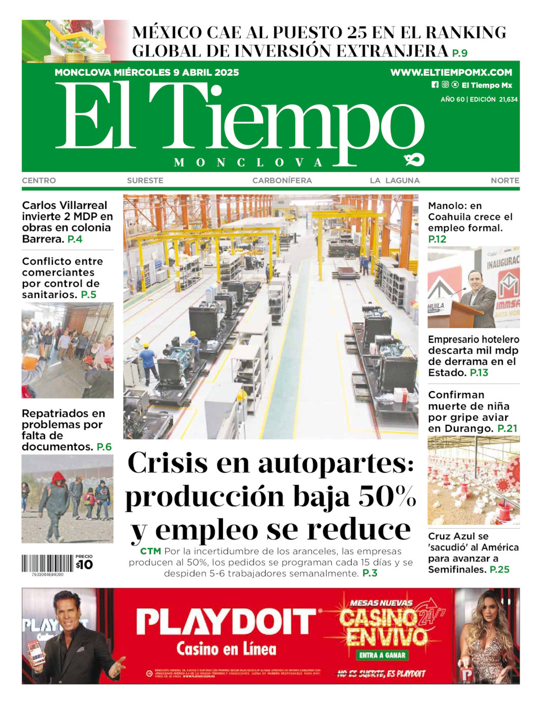 El Tiempo Monclova, edición del miércoles 09 de abril de 2025