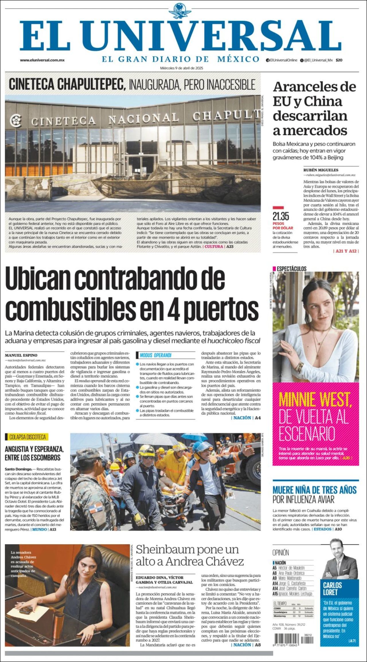 El Universal, edición del miércoles 09 de abril de 2025
