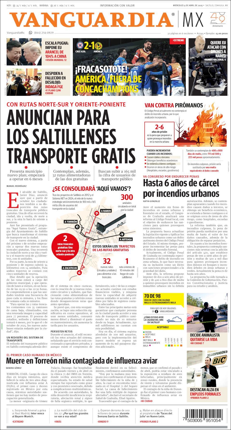 Vanguardia, edición del miércoles 09 de abril de 2025