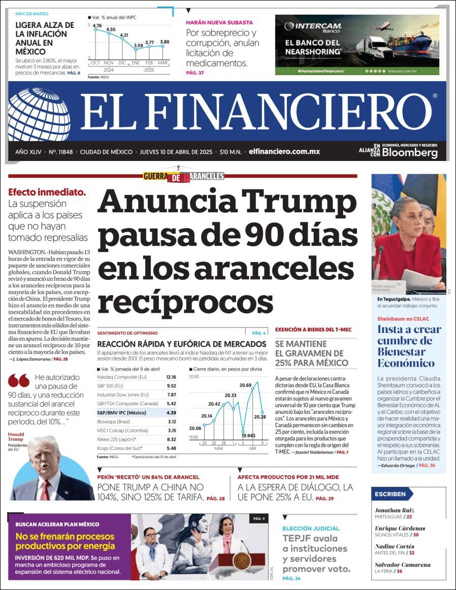 El Financiero, edición del jueves 10 de abril de 2025