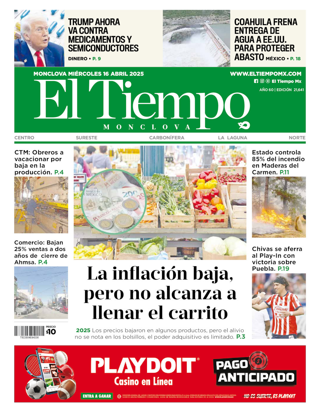 El Tiempo Monclova, edición del miércoles 16 de abril de 2025
