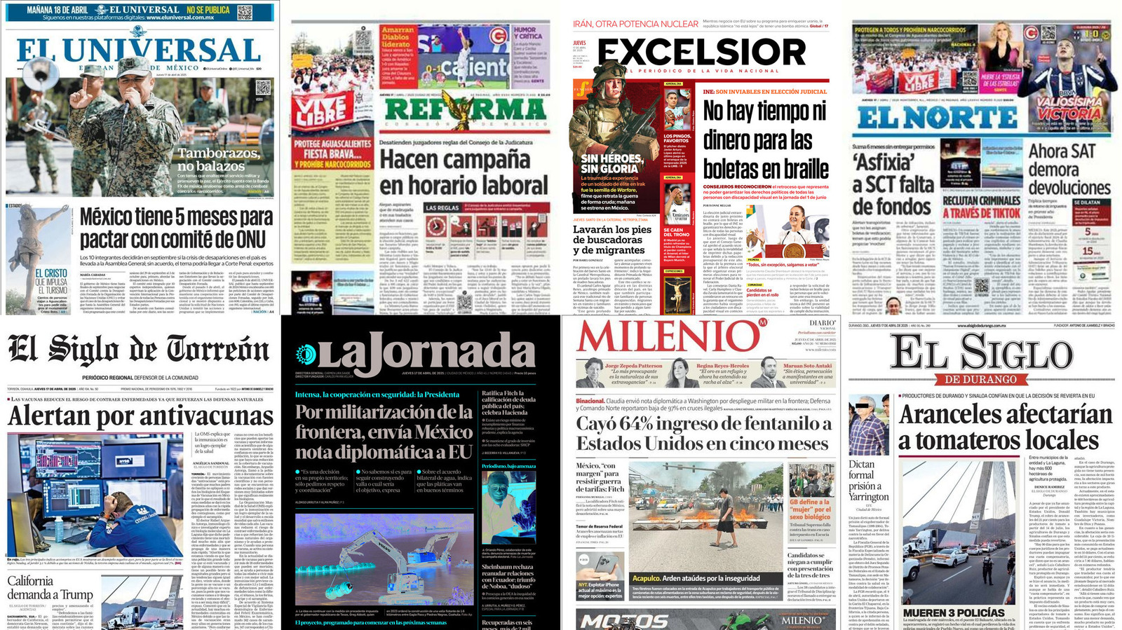 Portadas de periódicos impresos más importantes de México hoy