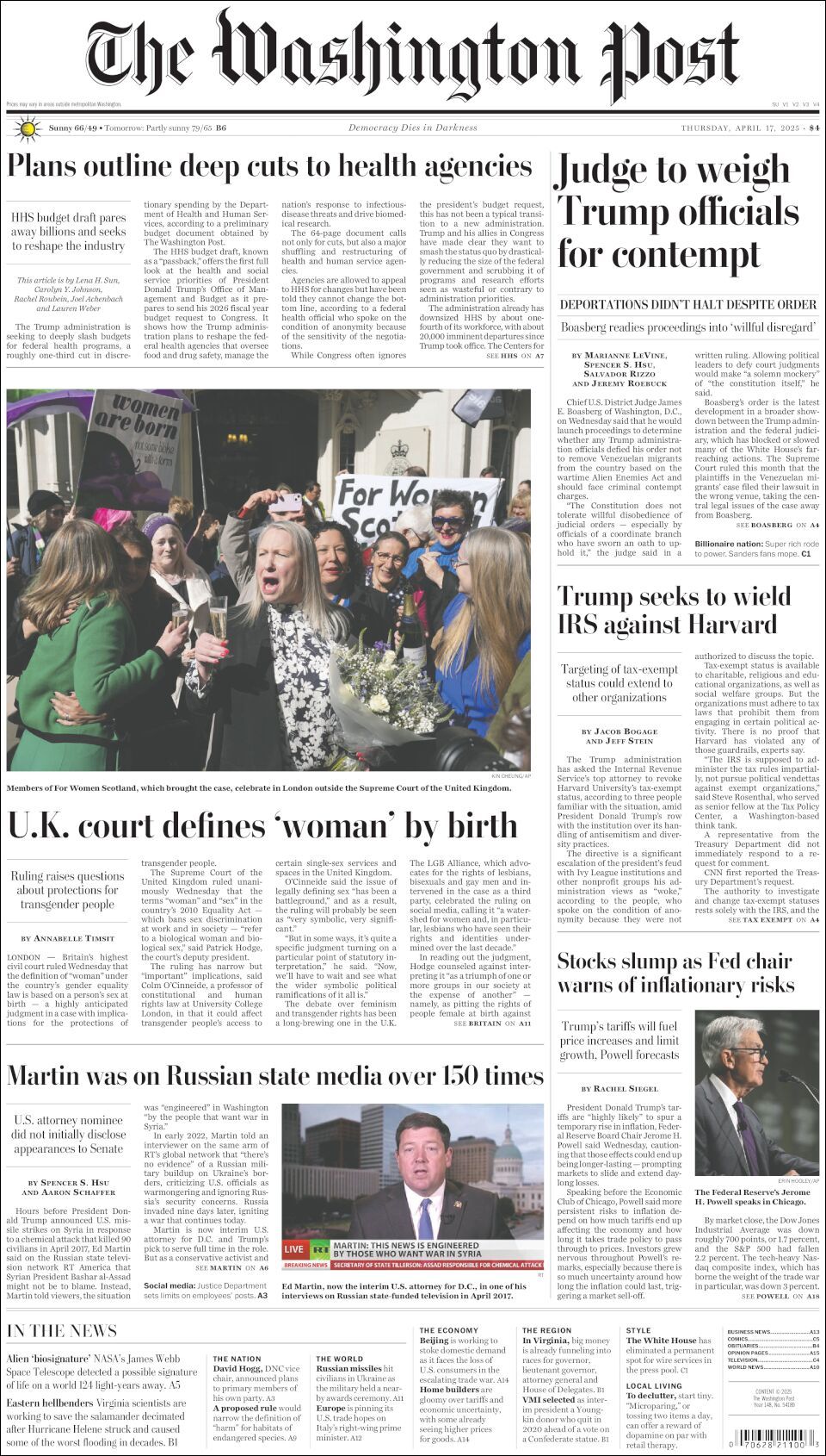 The Washington Post, edición del jueves 17 de abril de 2025