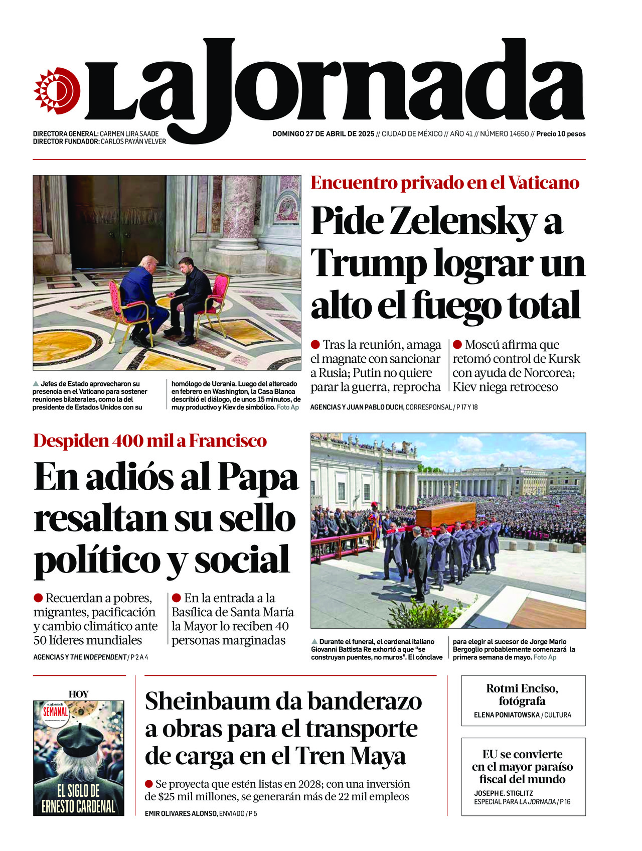 La Jornada, edición del domingo 27 de abril de 2025 La Jornada, edición del domingo 27 de abril de 2025