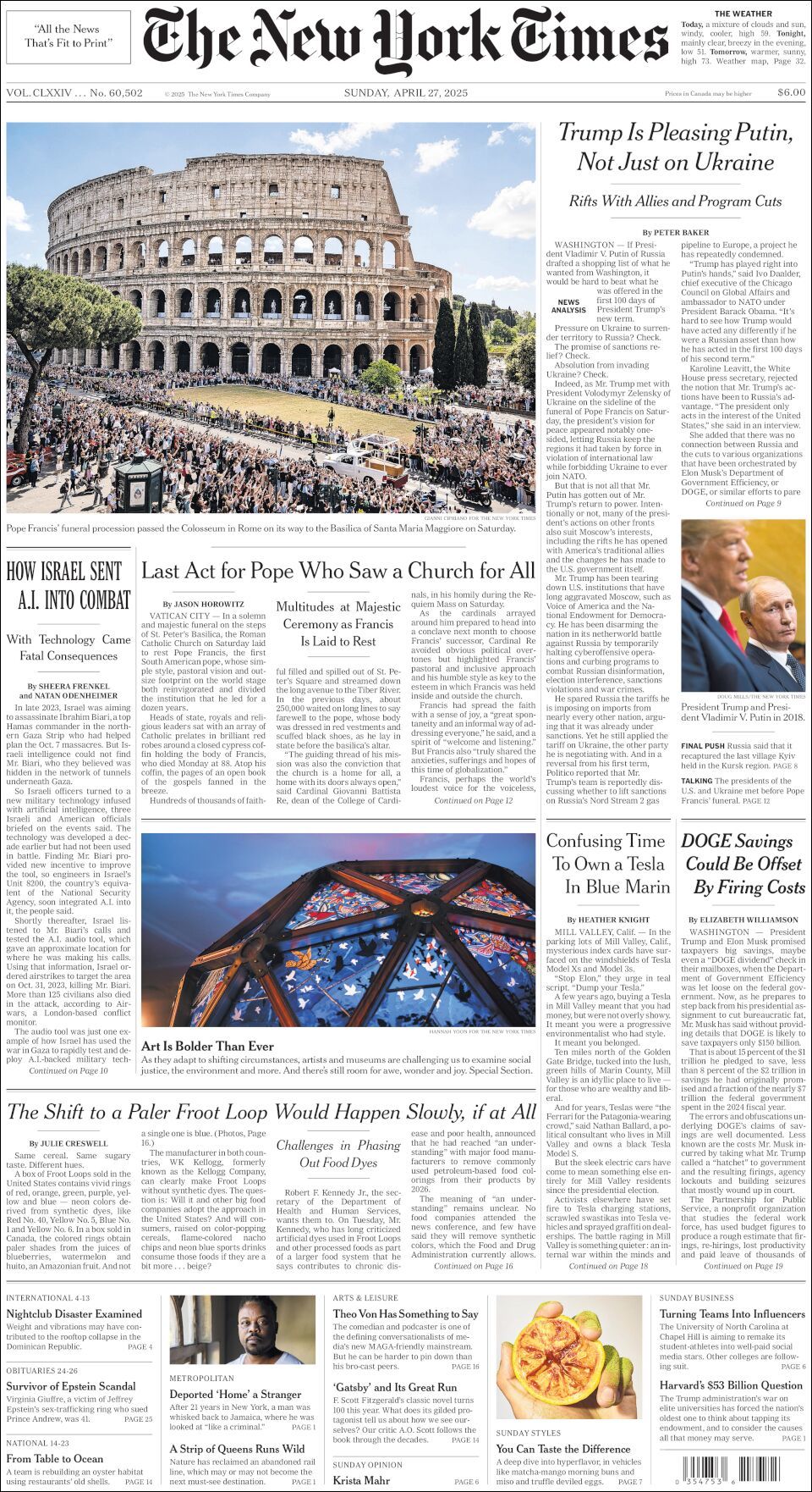 The New York Times, edición del domingo 27 de abril de 2025 The New York Times, edición del domingo 27 de abril de 2025