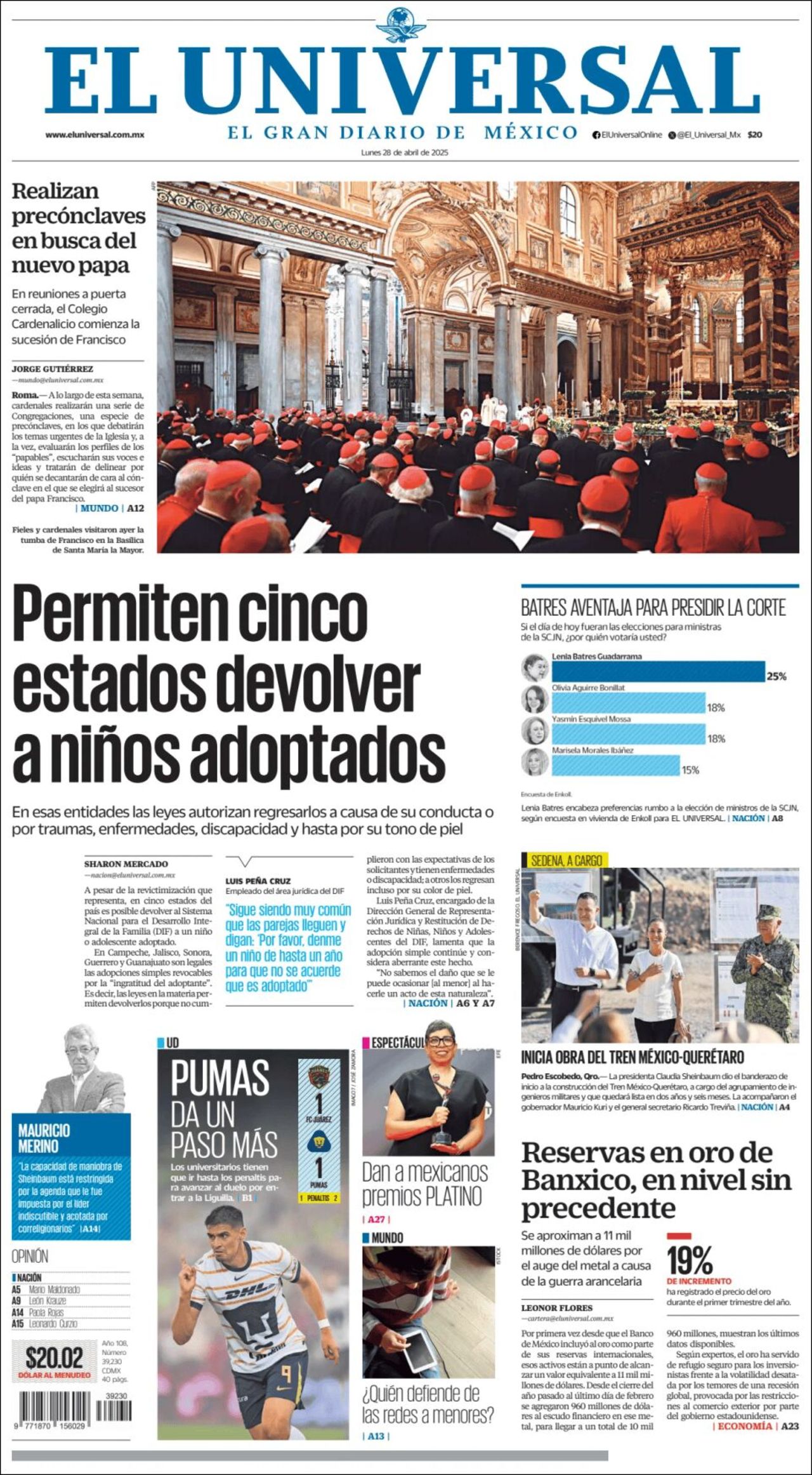 El Universal, edición del lunes 28 de abril de 2025 El Universal, edición del lunes 28 de abril de 2025