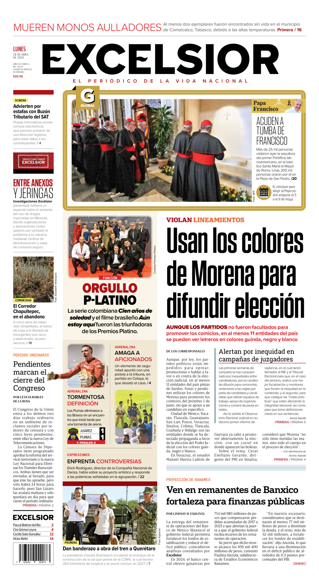 Excelsior, edición del lunes 28 de abril de 2025 Excelsior, edición del lunes 28 de abril de 2025
