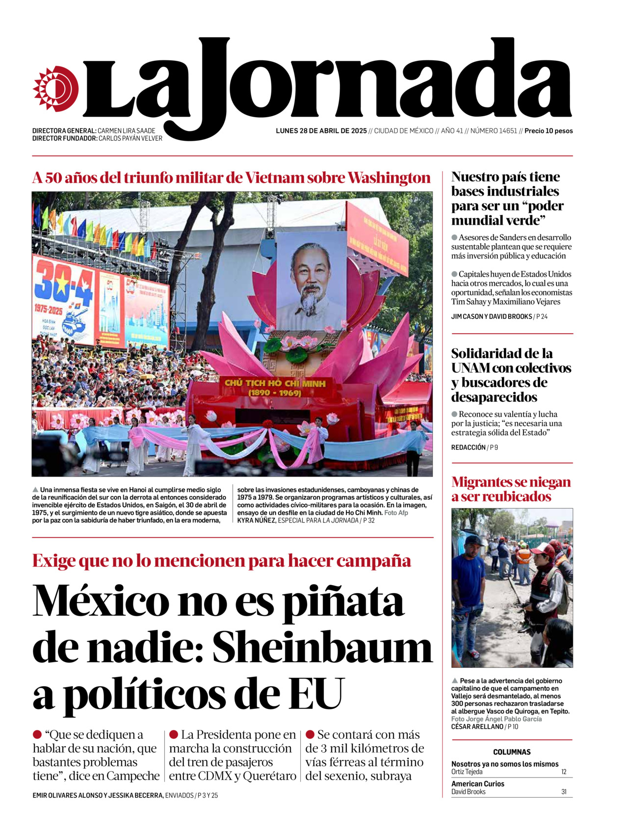 La Jornada, edición del lunes 28 de abril de 2025 La Jornada, edición del lunes 28 de abril de 2025