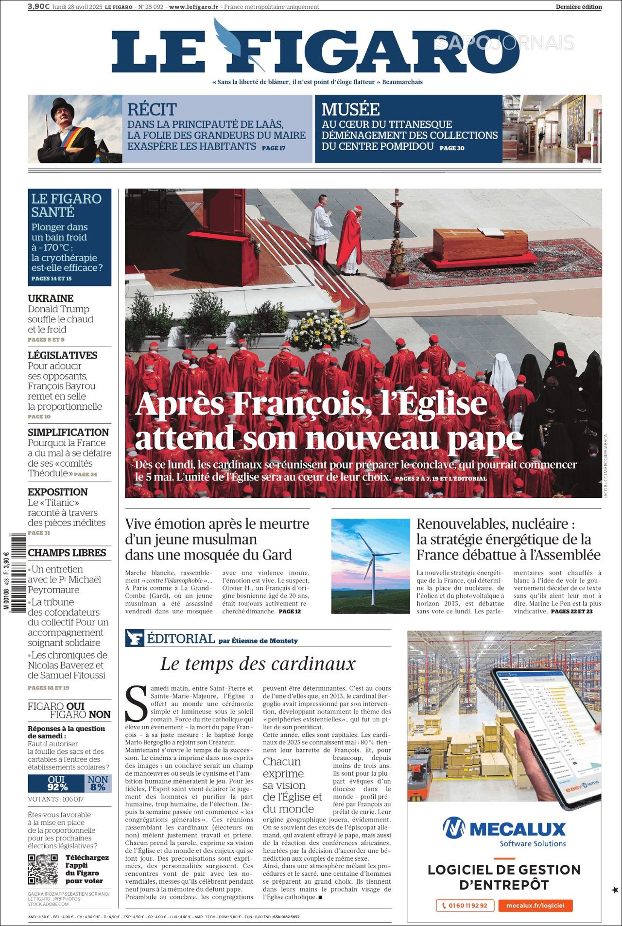 Le Figaro, edición del lunes 28 de abril de 2025 Le Figaro, edición del lunes 28 de abril de 2025