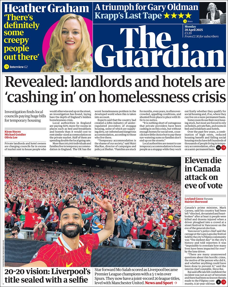 The Guardian, edición del lunes 28 de abril de 2025 The Guardian, edición del lunes 28 de abril de 2025