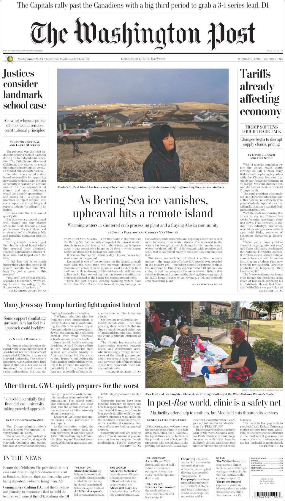 The Washington Post, edición del lunes 28 de abril de 2025 The Washington Post, edición del lunes 28 de abril de 2025