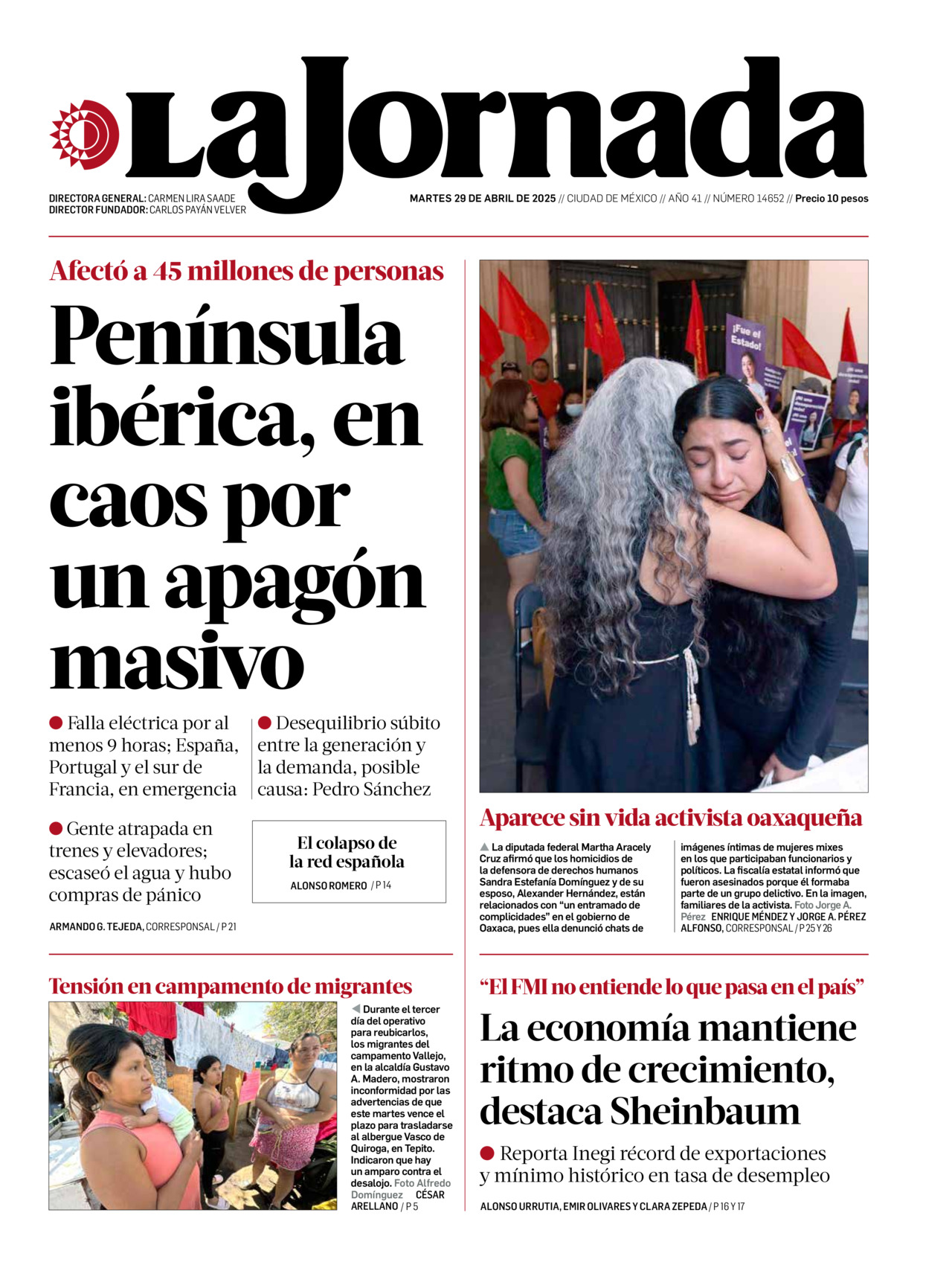 La Jornada, edición del martes 29 de abril de 2025 La Jornada, edición del martes 29 de abril de 2025