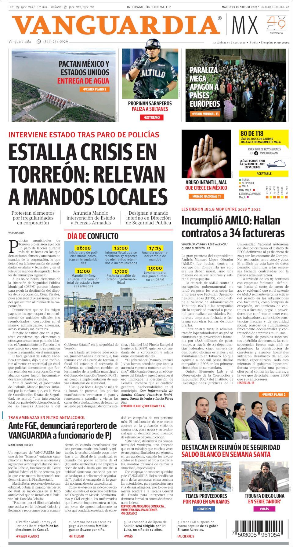Vanguardia, edición del martes 29 de abril de 2025 Vanguardia, edición del martes 29 de abril de 2025