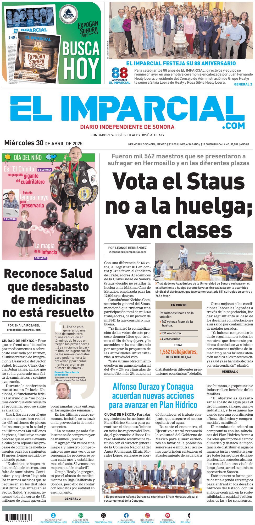 El Imparcial, edición del miércoles 30 de abril de 2025 El Imparcial, edición del miércoles 30 de abril de 2025