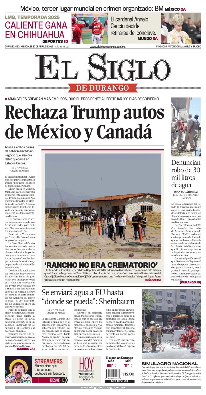 El Siglo de Durango, edición del miércoles 30 de abril de 2025 El Siglo de Durango, edición del miércoles 30 de abril de 2025