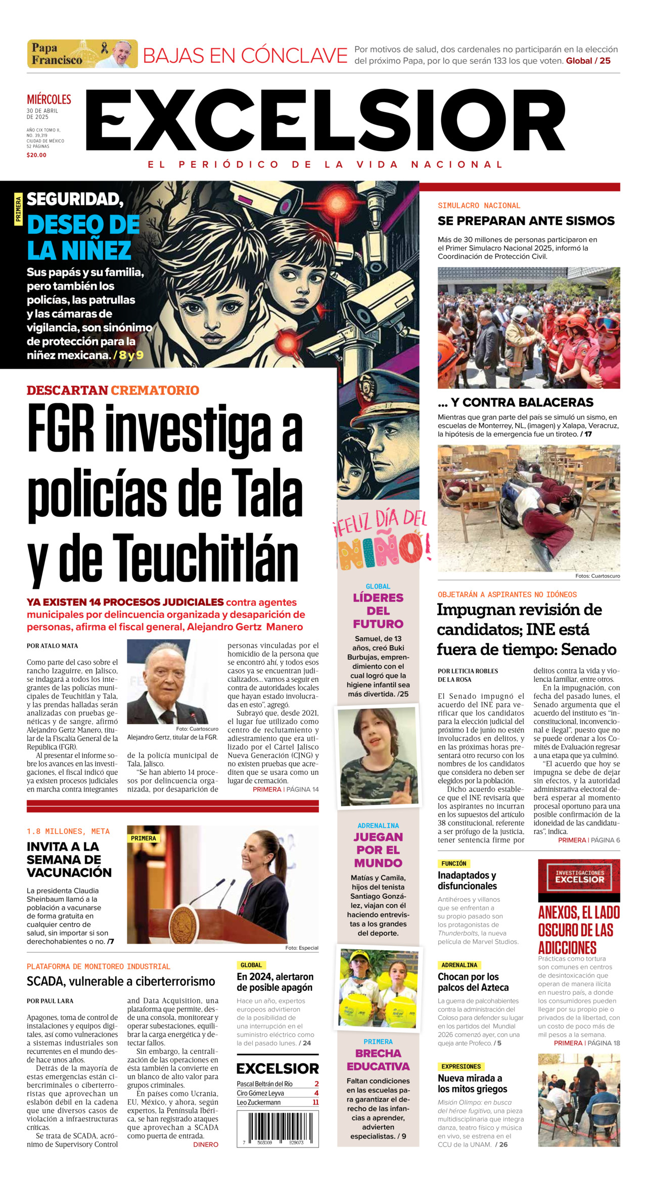 Excelsior, edición del miércoles 30 de abril de 2025 Excelsior, edición del miércoles 30 de abril de 2025