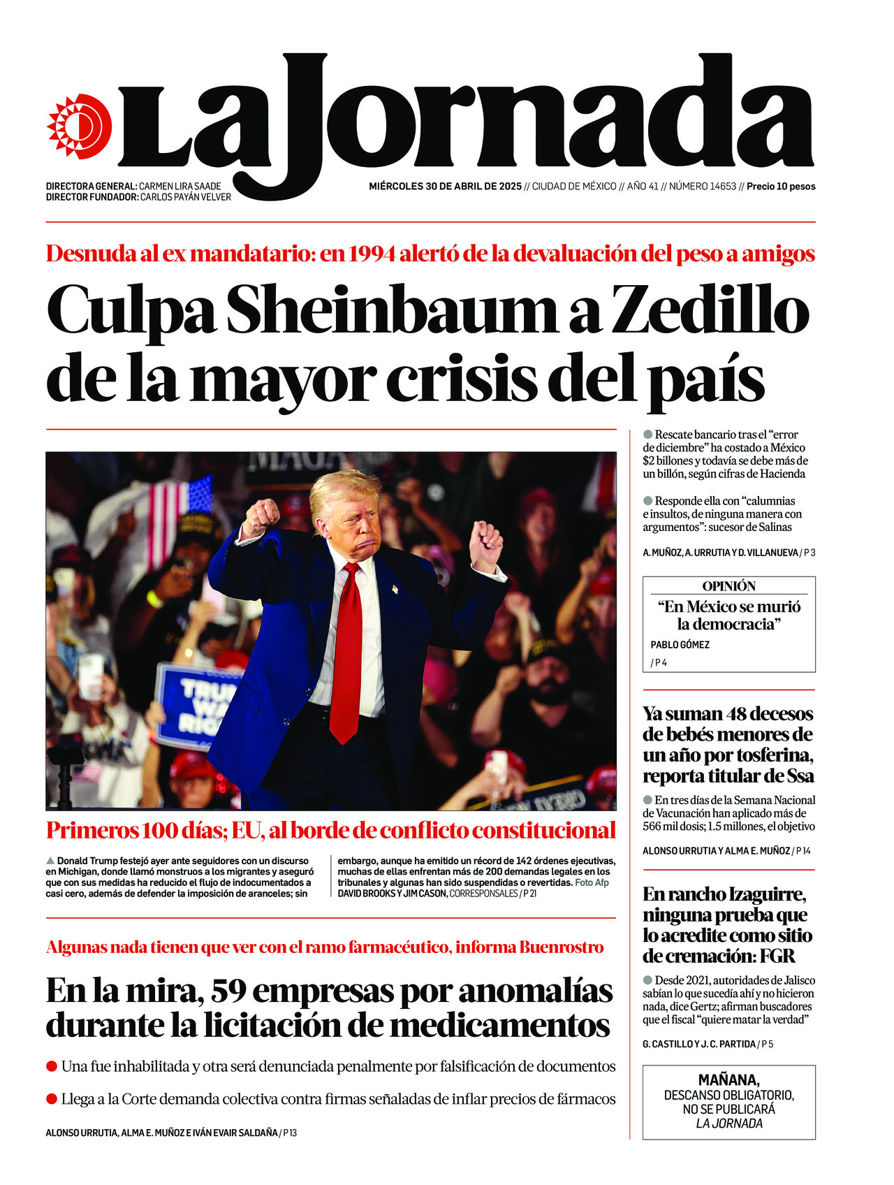 La Jornada, edición del miércoles 30 de abril de 2025 La Jornada, edición del miércoles 30 de abril de 2025