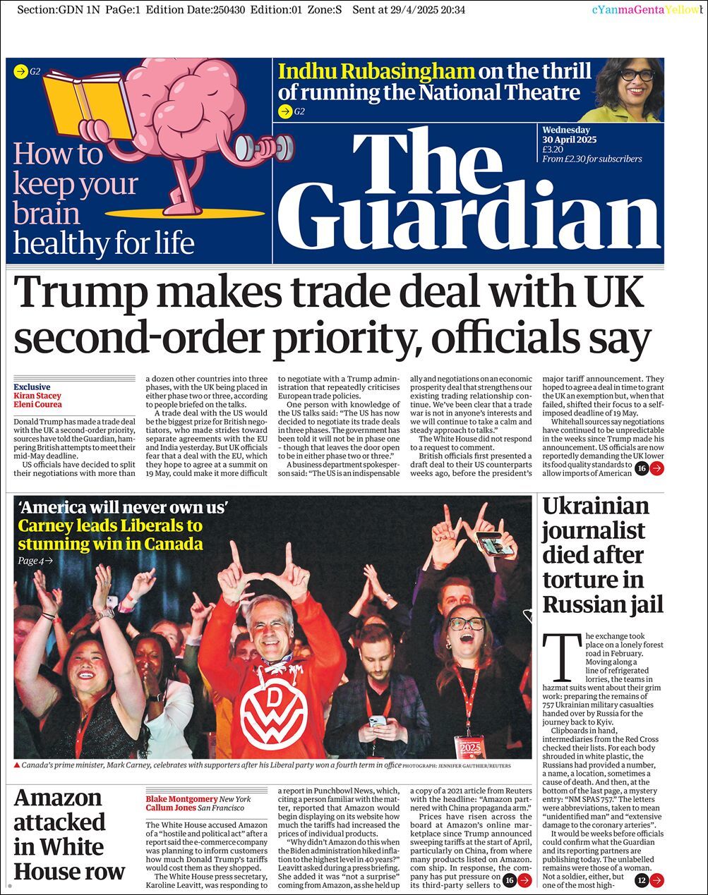 The Guardian, edición del miércoles 30 de abril de 2025 The Guardian, edición del miércoles 30 de abril de 2025