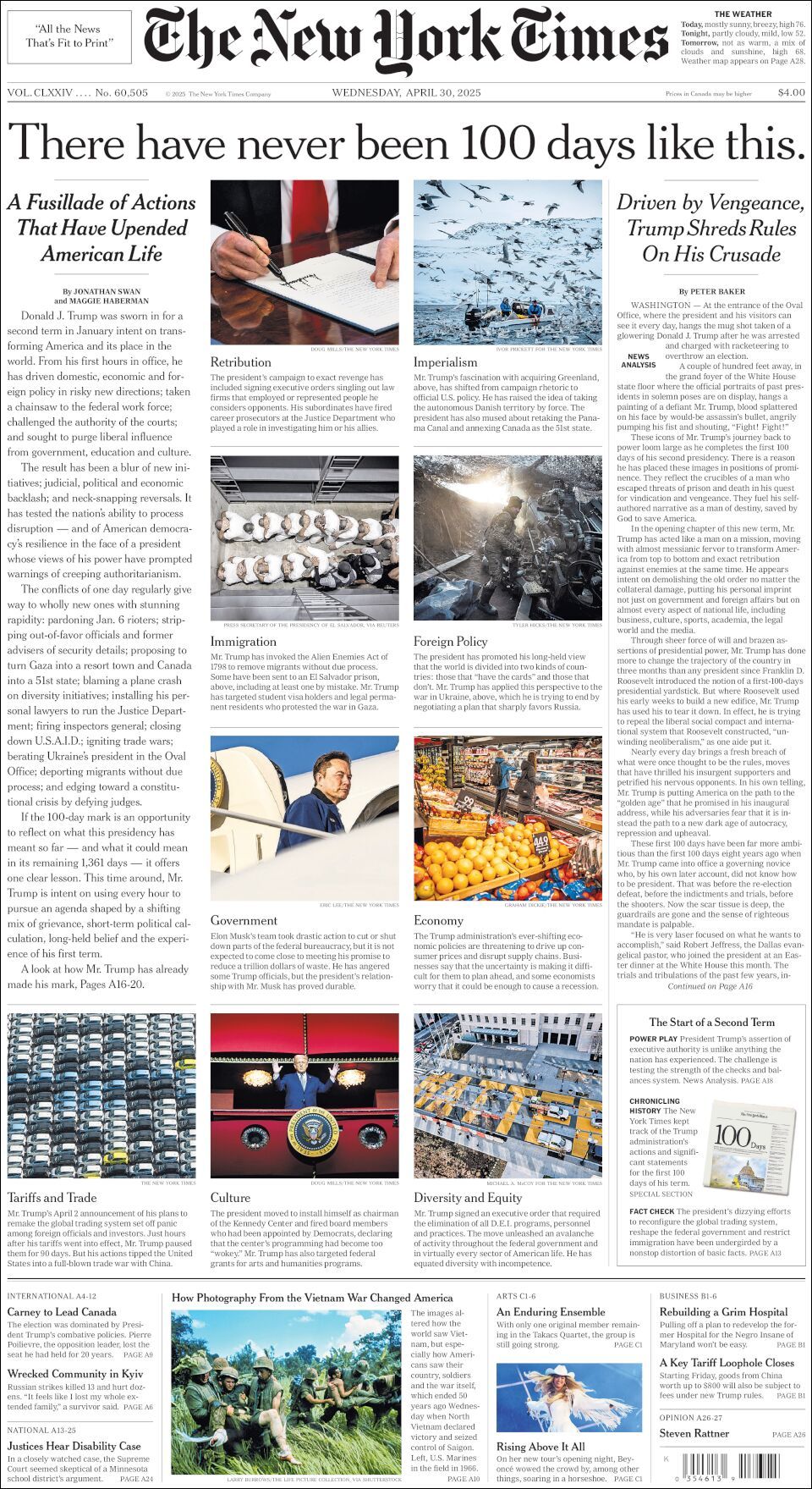 The New York Times, edición del miércoles 30 de abril de 2025 The New York Times, edición del miércoles 30 de abril de 2025