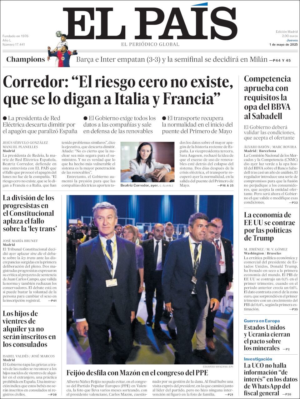 El País, edición del jueves 01 de mayo de 2025 El País, edición del jueves 01 de mayo de 2025