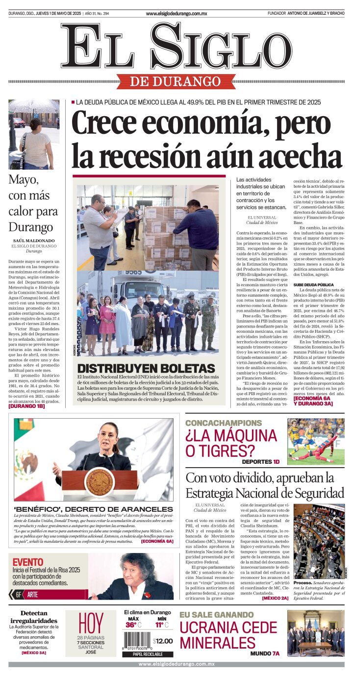 El Siglo de Durango, edición del jueves 01 de mayo de 2025 El Siglo de Durango, edición del jueves 01 de mayo de 2025