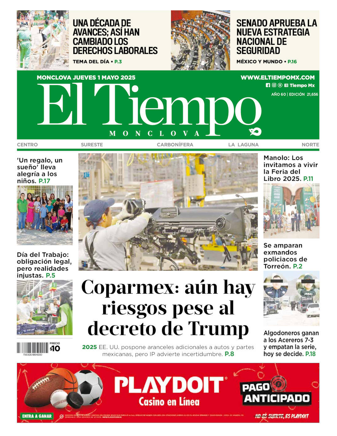 El Tiempo Monclova, edición del jueves 01 de mayo de 2025 El Tiempo Monclova, edición del jueves 01 de mayo de 2025