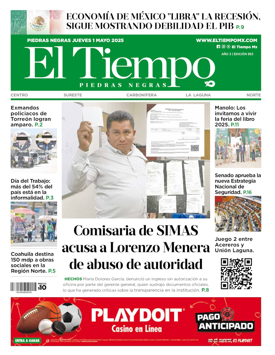 El Tiempo Piedras Negras, edición del jueves 01 de mayo de 2025 El Tiempo Piedras Negras, edición del jueves 01 de mayo de 2025