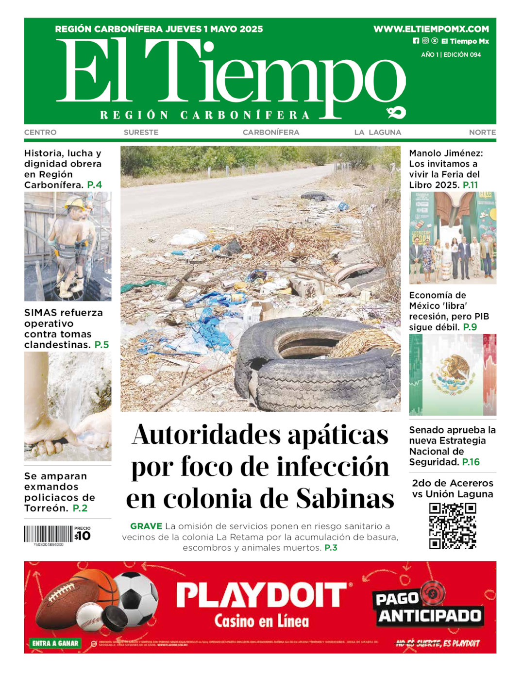 El Tiempo Región Carbonífera, edición del jueves 01 de mayo de 2025 El Tiempo Región Carbonífera, edición del jueves 01 de mayo de 2025