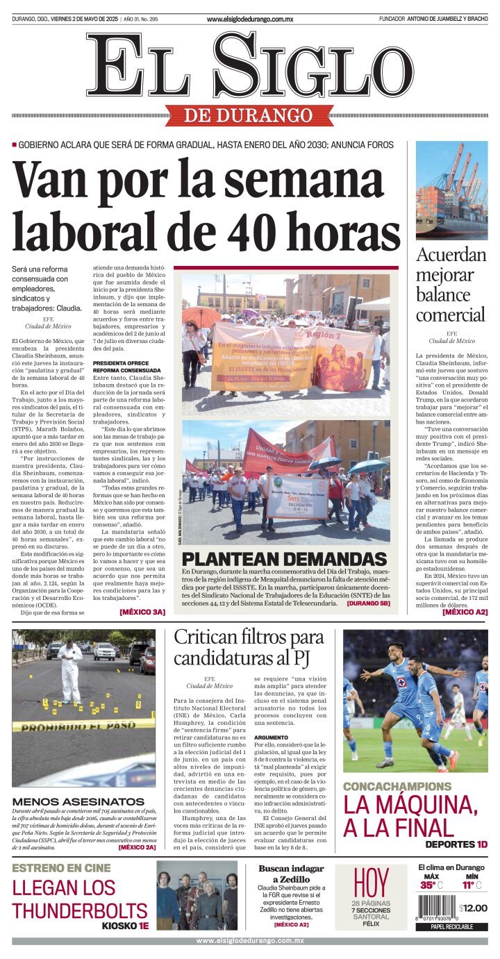 El Siglo de Durango, edición del viernes 02 de mayo de 2025 El Siglo de Durango, edición del viernes 02 de mayo de 2025