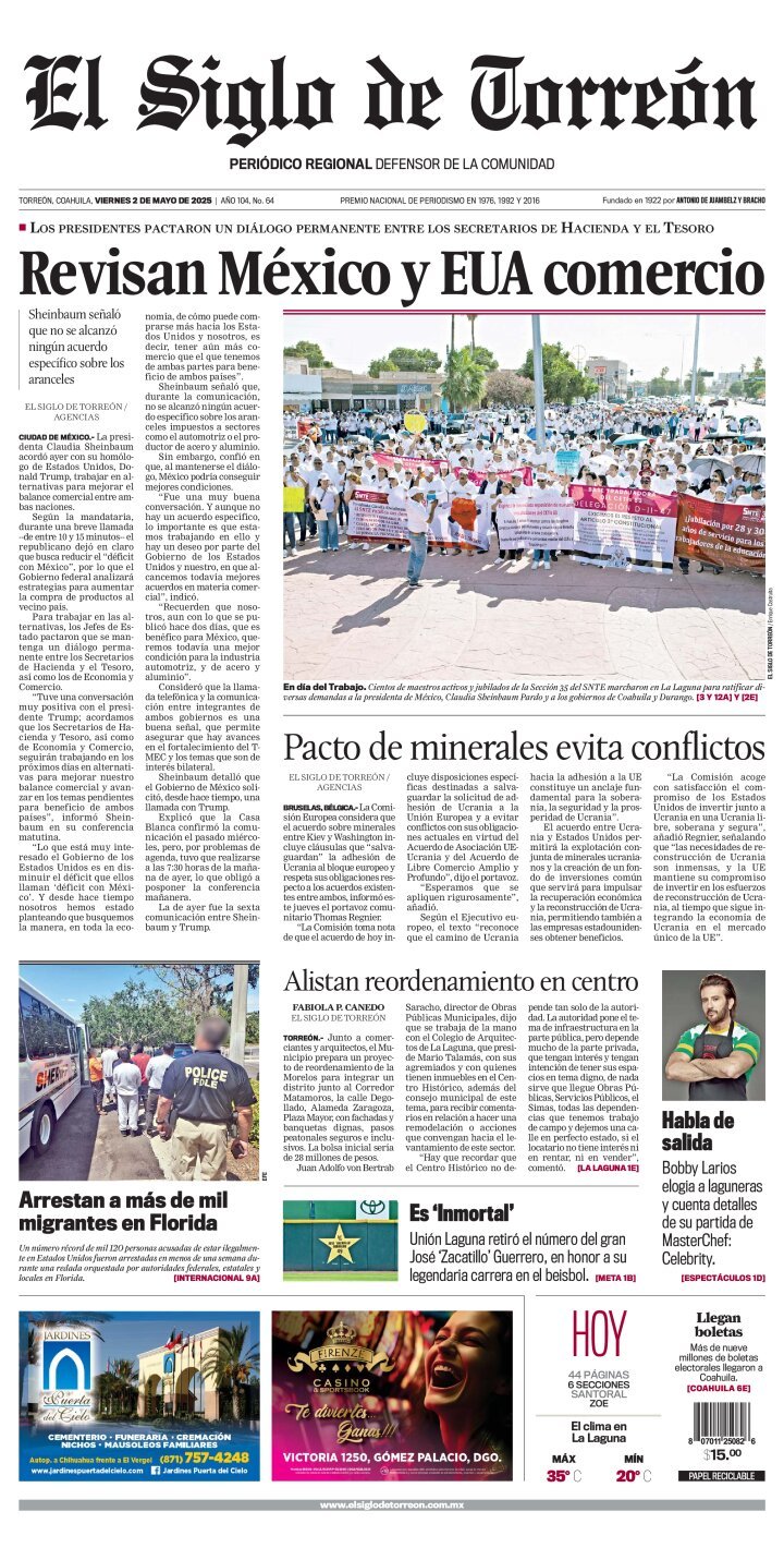 El Siglo de Torreón, edición del viernes 02 de mayo de 2025 El Siglo de Torreón, edición del viernes 02 de mayo de 2025