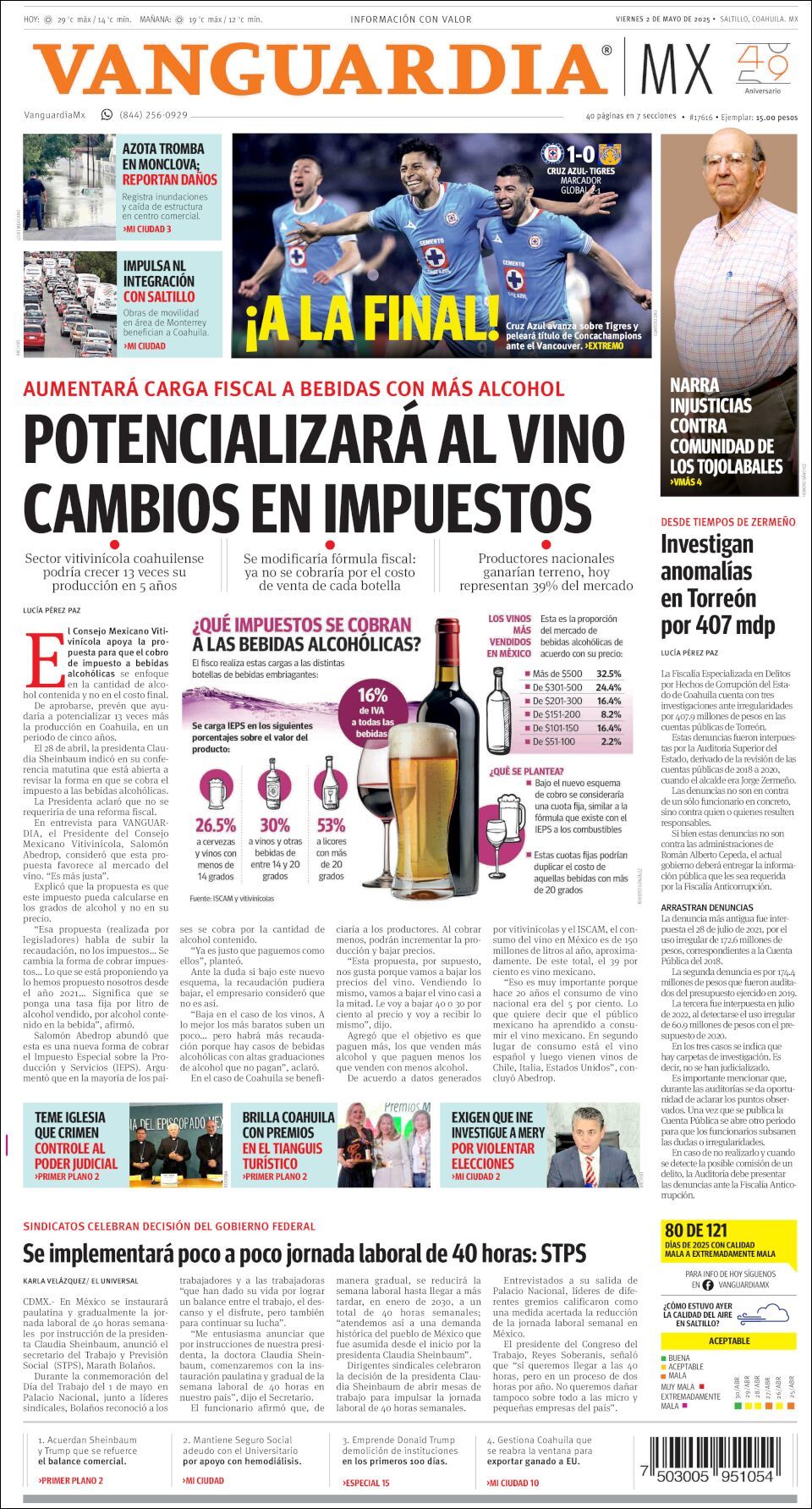 Vanguardia, edición del viernes 02 de mayo de 2025 Vanguardia, edición del viernes 02 de mayo de 2025