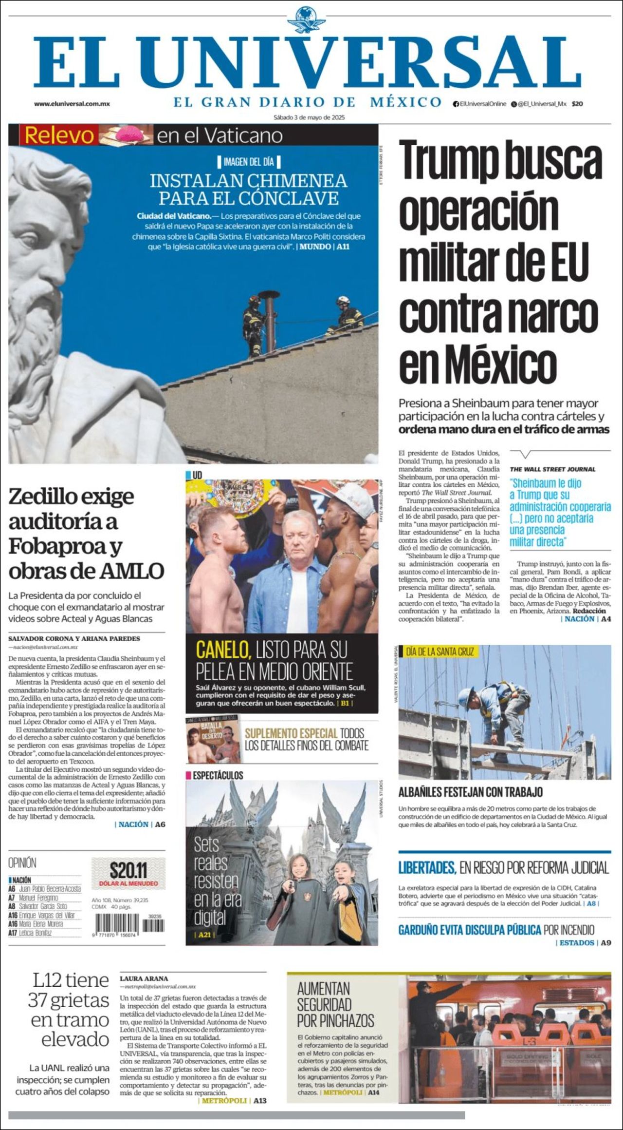 El Universal, edición del sábado 03 de mayo de 2025 El Universal, edición del sábado 03 de mayo de 2025